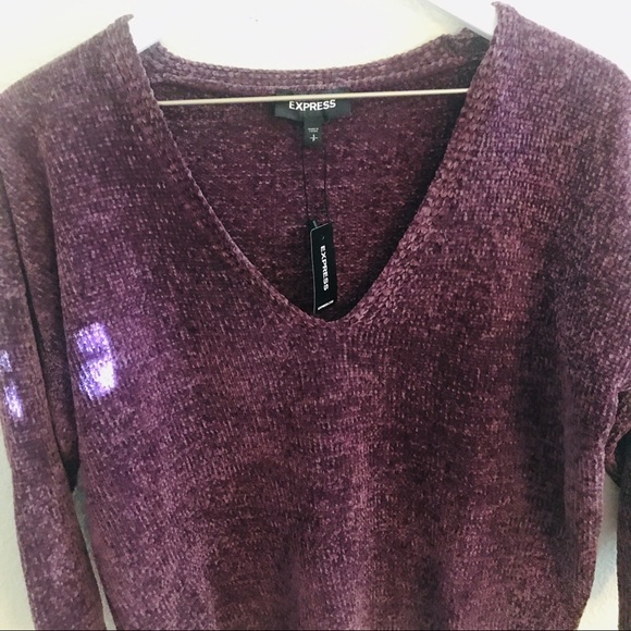Express ❄️ Velvet Cozy Chenille Purple Sweater - Picture 4 of 5